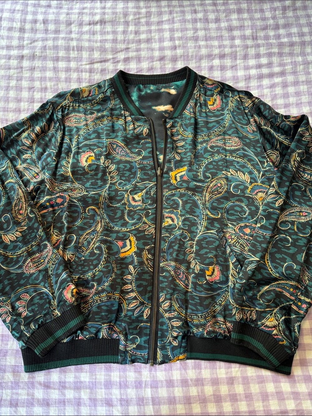Johnny Was Teal Floral Paisley Bomber Jacket